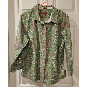 Talbots Haberdashery  Button Down Shirt Women's 16 Pink‎ Green Paisley